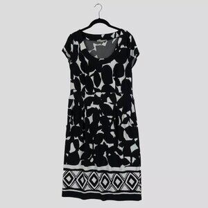 Cleo Dress Women 12 Short‎ Sleeve Stretch Pockets Pullover Black White